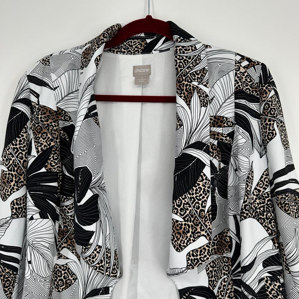 Chico's Draped Open Blazer Tropical Print Stretch Knit 3/4 Sleeve Womens 1 8/10 - Picture 7 of 8